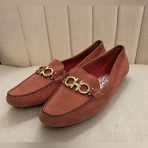 Pink Ferragamo loafers